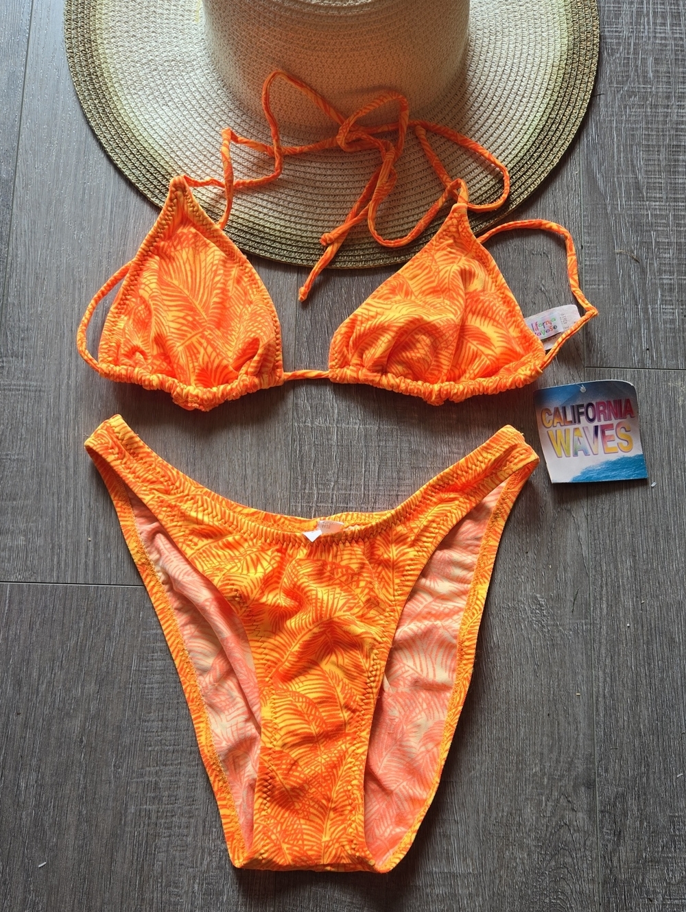 California Waves Neon Orange Bikini. Med